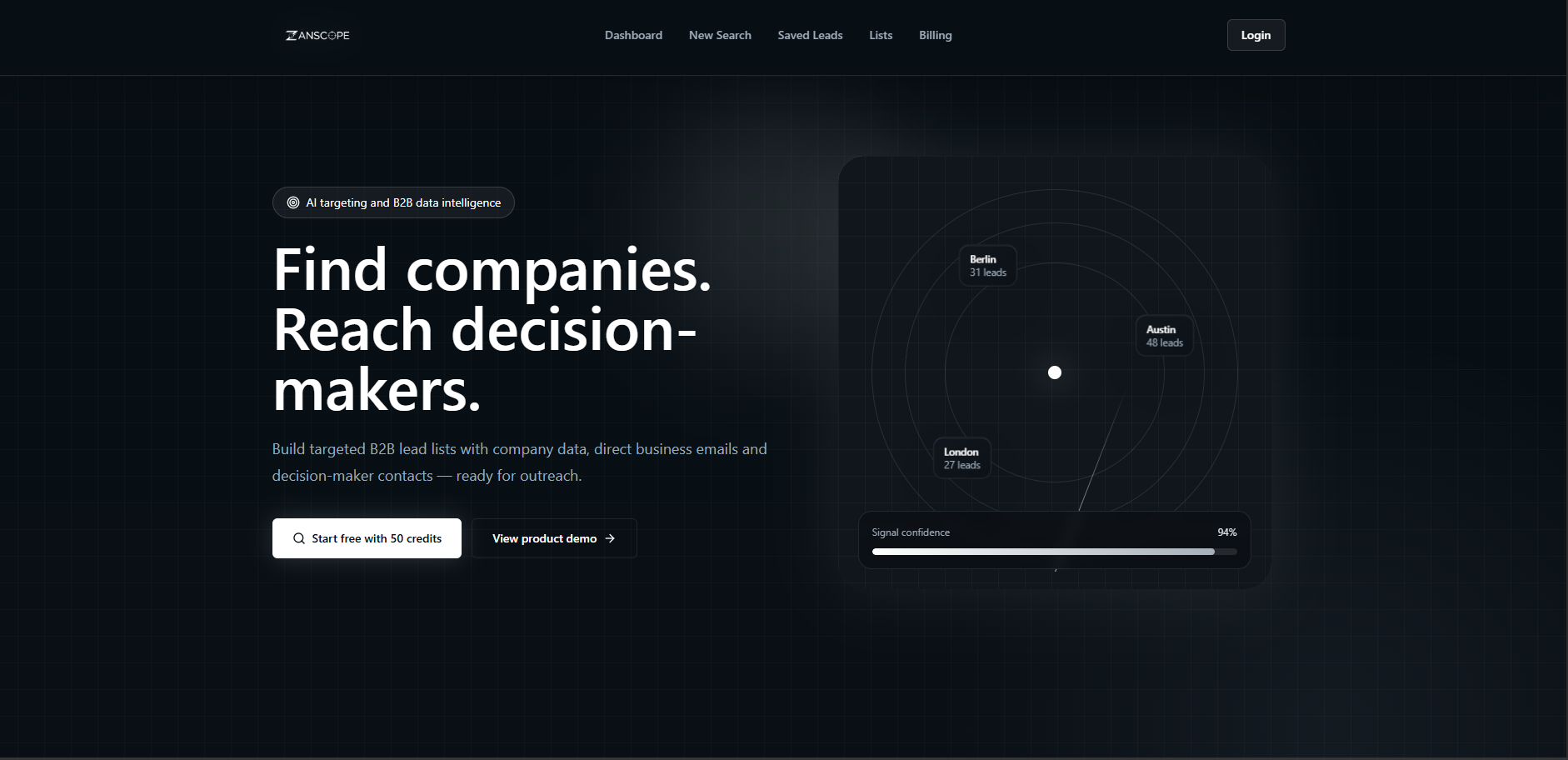 ZanScope lead intelligence interface